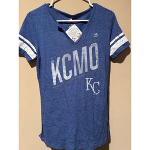 Majestic Kansas City Royals KC MLB Baseball Womens T Shirt Medium Blue